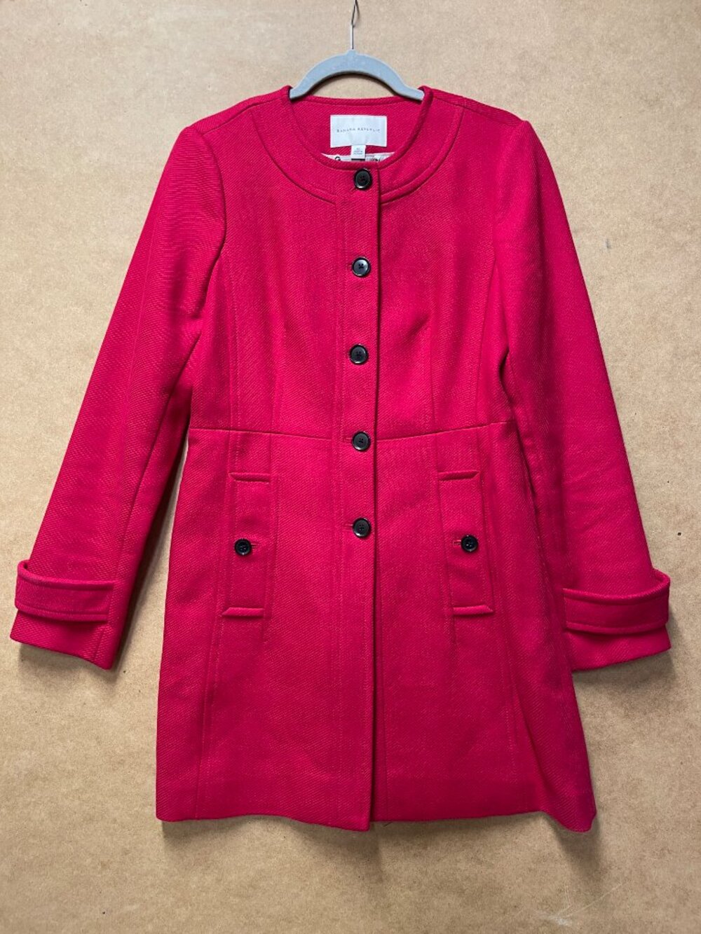 Banana Republic Collarless Minimalist Car Coat Crimson Red M
